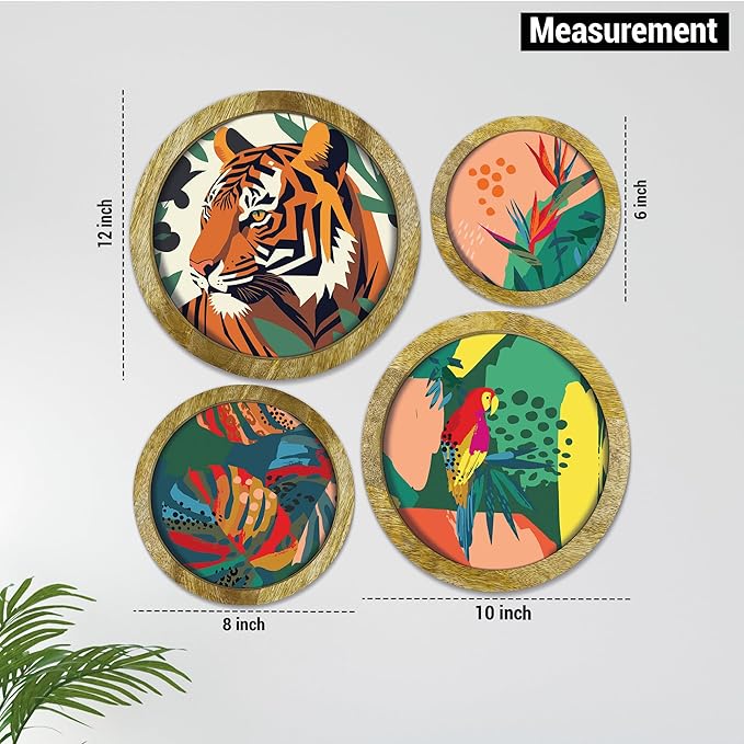 Handcrafted Mangowood Wall Decor Set of 4 - Nature Inspired Circular Frames