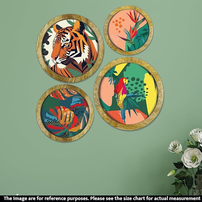 Handcrafted Mangowood Wall Decor Set of 4 - Nature Inspired Circular Frames