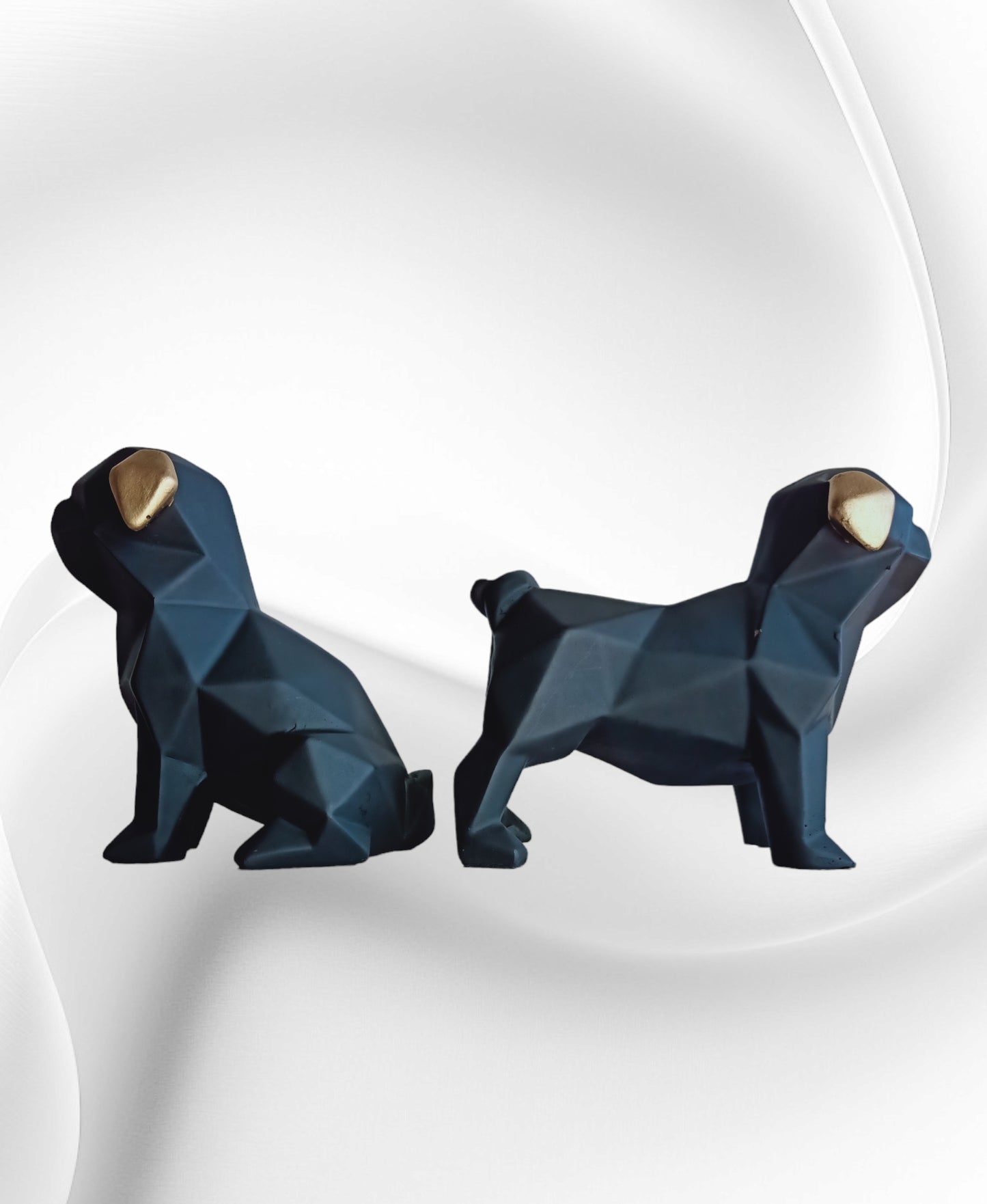 Double Malt Black Pug Dog Geometrical Design Showpiece (Pair) - HomifyArt