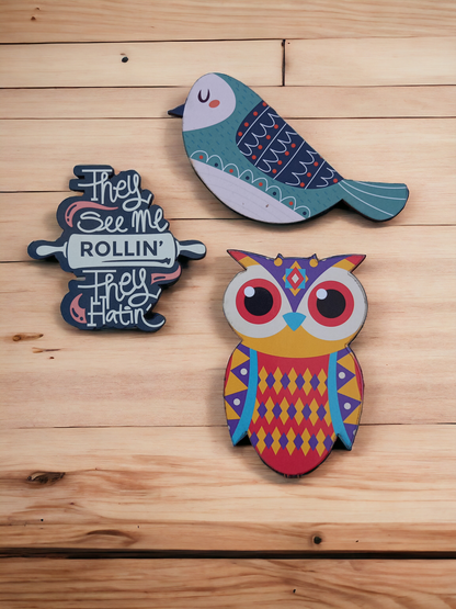 Fridge Magnets - Pack of 3 (Owl, Bird & Quote) - HomifyArt