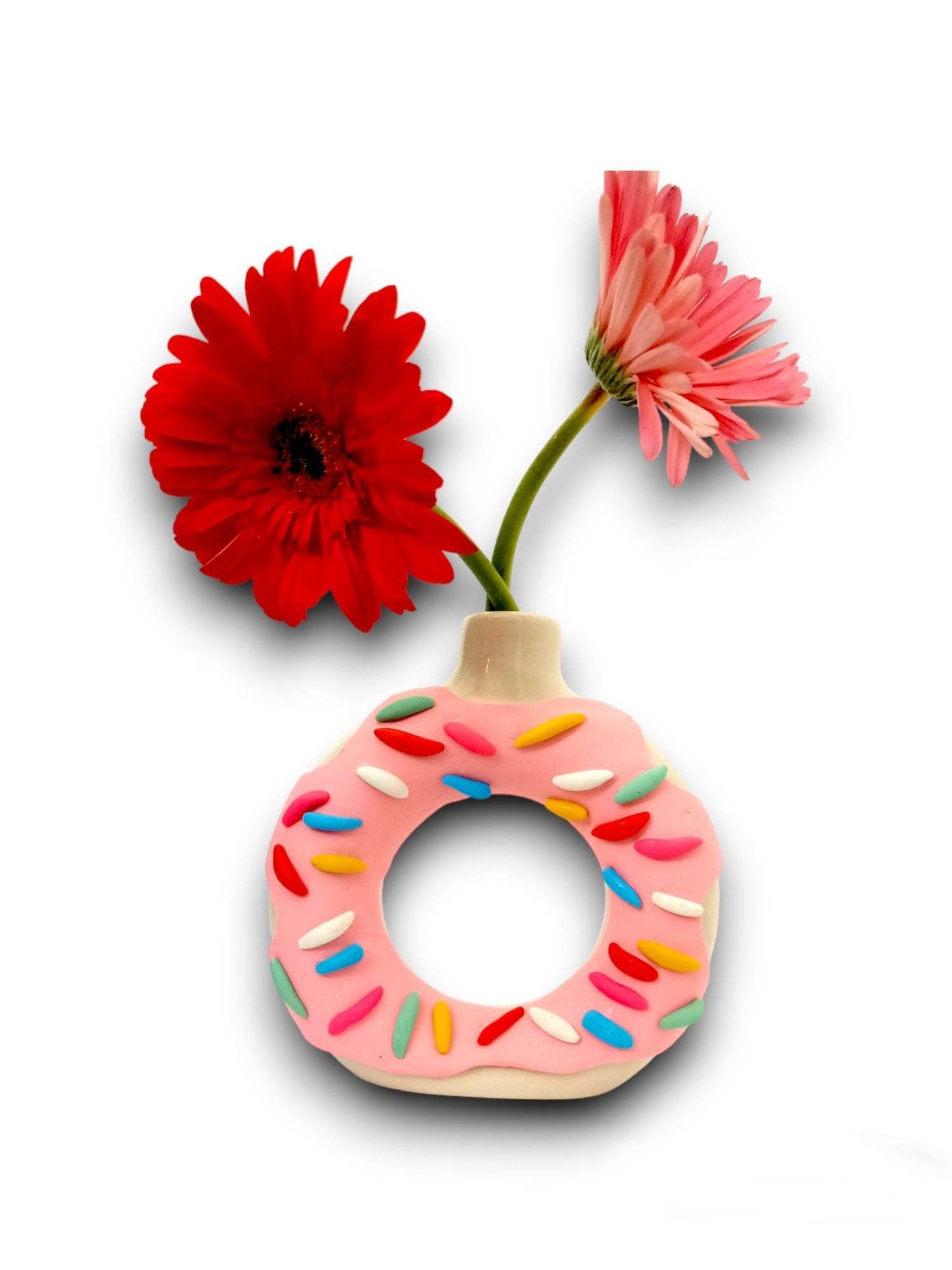 Handcrafted Donut Shaped Flower Vase Set with Sprinkles