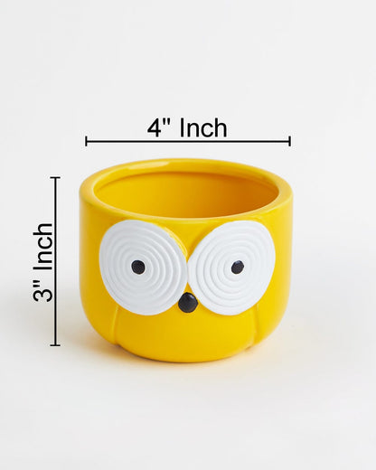 HomifyArt Yellow Owl Ceramic Mini Planter Pot – Cute Succulent Pot