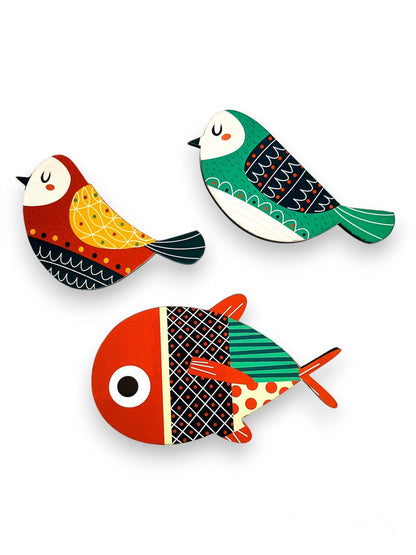 Colorful Animal and Bird Magnets Set - Fridge Magnets with Owl, Elephant, Bird, and Fish Designs – Decorative Kitchen and Home Décor