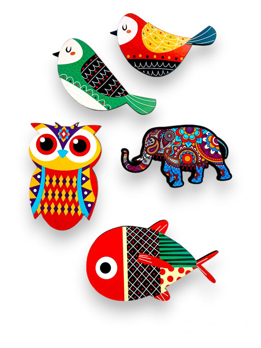 Colorful Animal and Bird Magnets Set - Fridge Magnets with Owl, Elephant, Bird, and Fish Designs – Decorative Kitchen and Home Décor