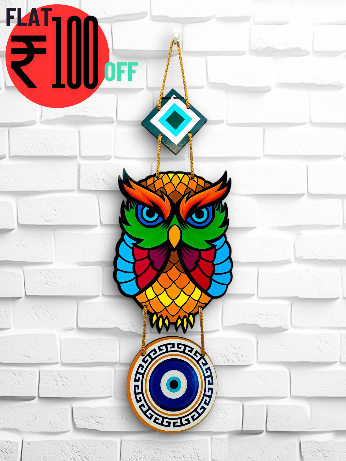 Colorful Evil Eye Owl Wall Hanging for Home and Office Decor