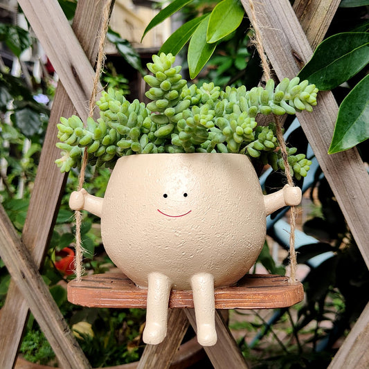 Wooden Swing Smiling Face Planter Pot