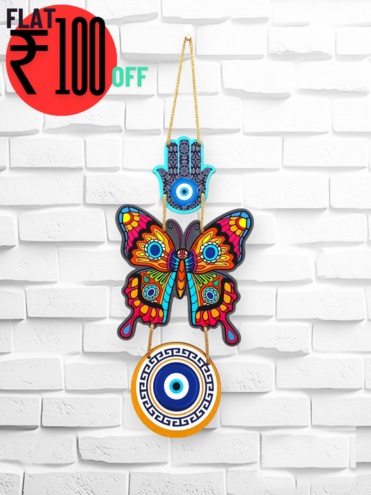 Decorative Wooden Butterfly Wall Hanging with Evil Eye Protection