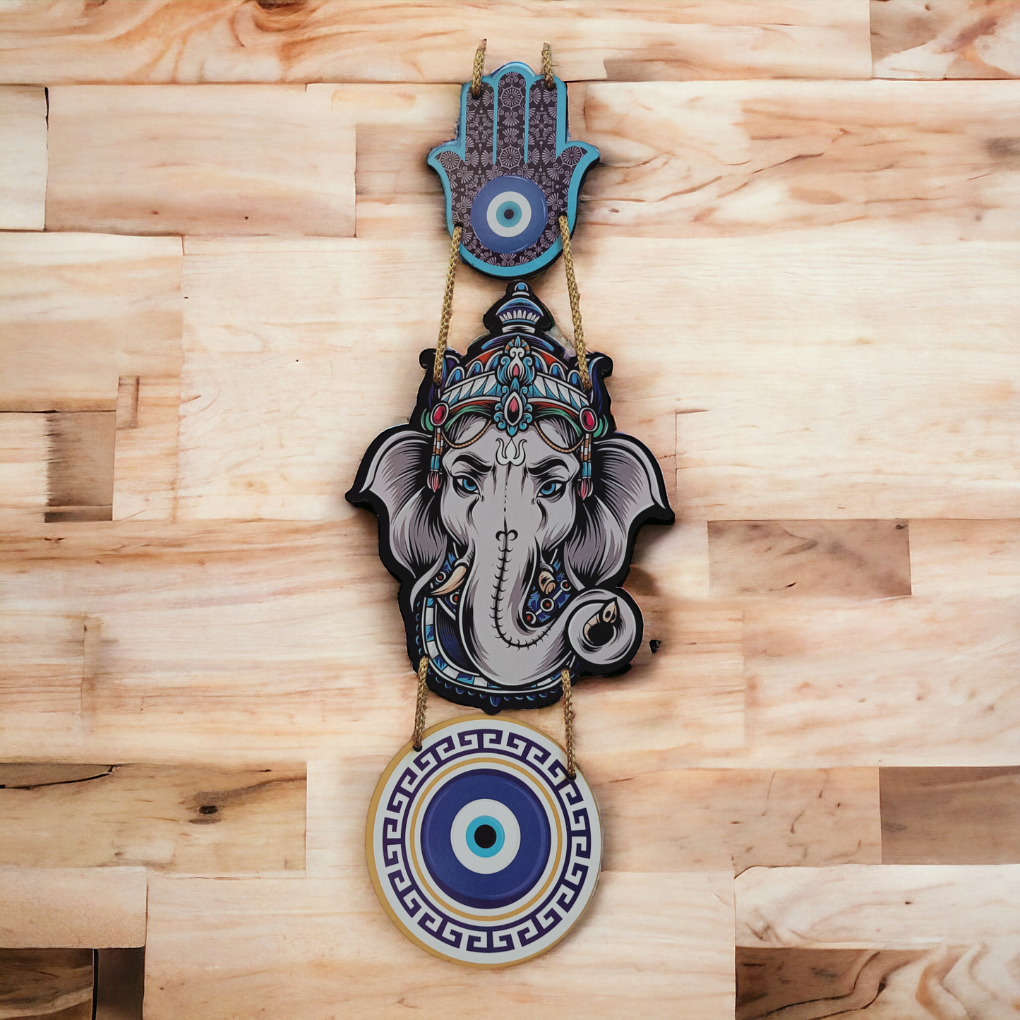 Decorative Wooden Ganesh Ji Wall Hanging with Evil Eye Protection - HomifyArt